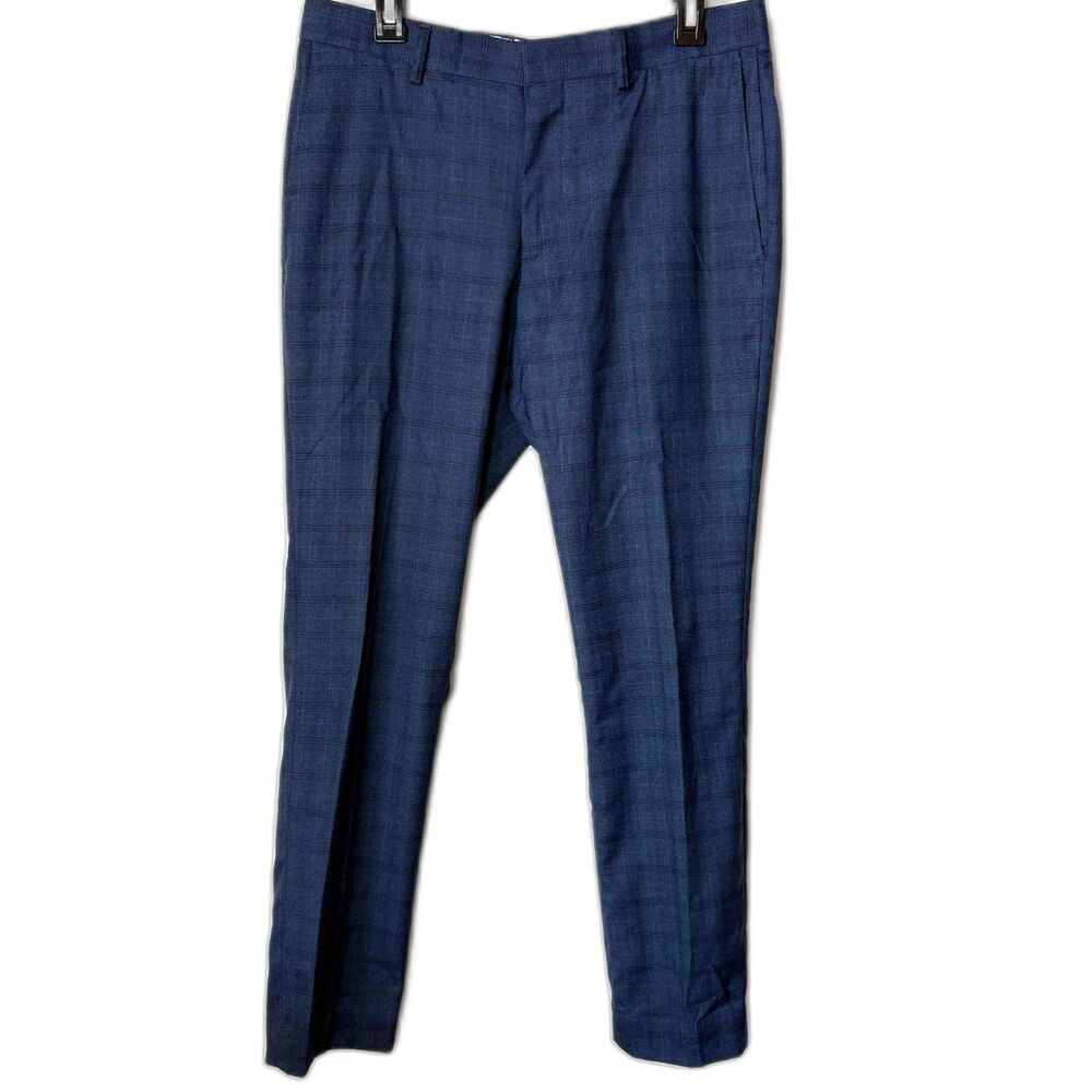 Michael Brandon Flex Ultra Slim Fit Dress Pants 32x30 Navy Plaid Stretch Slacks